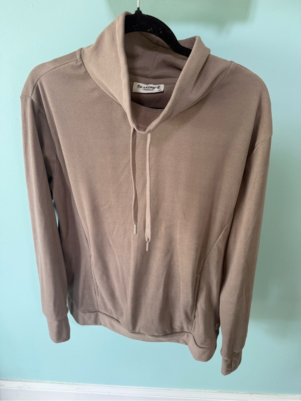 Women Funnel Neckline Plain Sweatshirt and Pants Set XL top Medium PantsTaupe